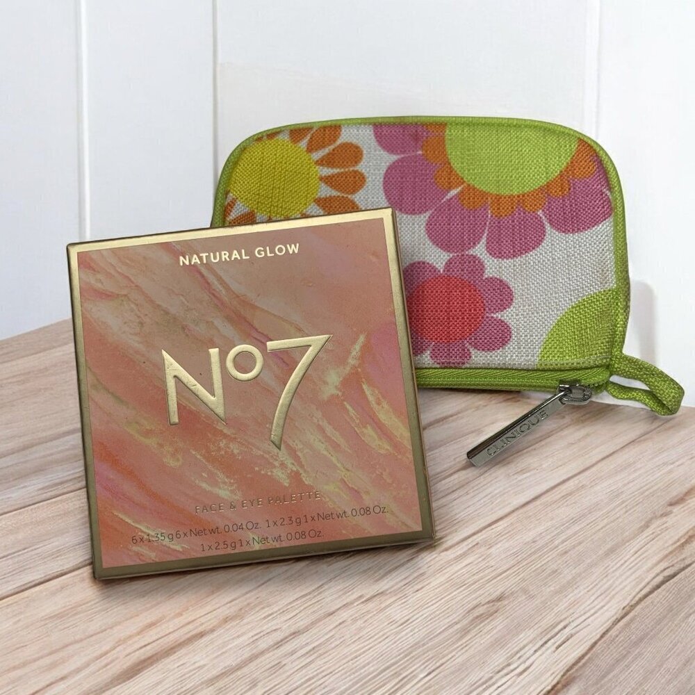 No7 Natural Glow Face & Eye Palette With Clinique Floral Makeup Bag